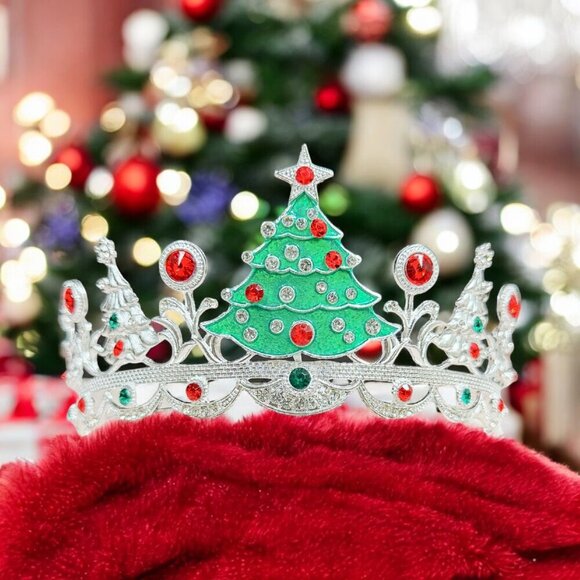 Christmas Tree headband, Christmas Tree crown, Silver Christmas Tiara, Xmas Gift - Picture 7 of 8